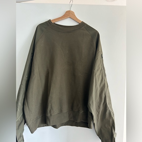 Mens Alexander Wang Fleece Army Dark Green Khaki Sweatshirt L ($800 value) - Picture 3 of 10